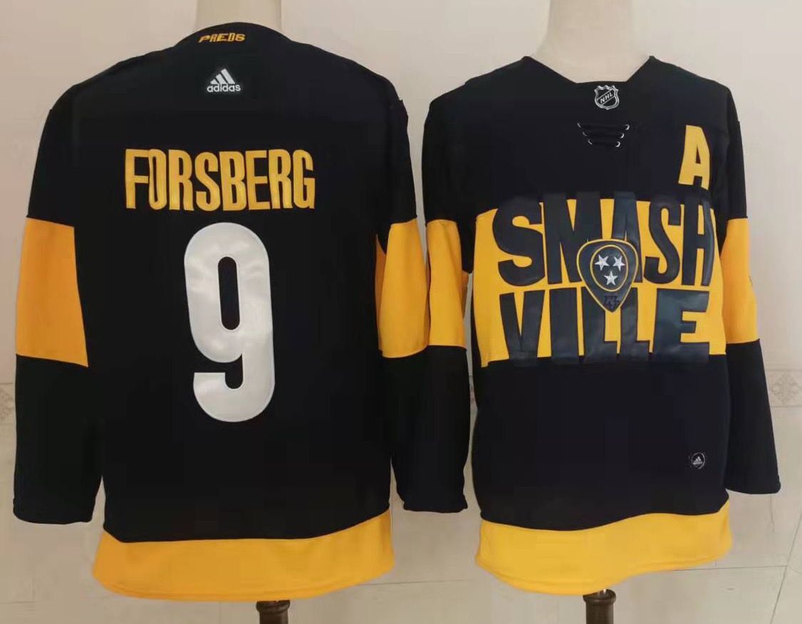 Men Nashville Predators #9 Forsberg Black New 2022 Adidas NHL Jersey->new jersey devils->NHL Jersey